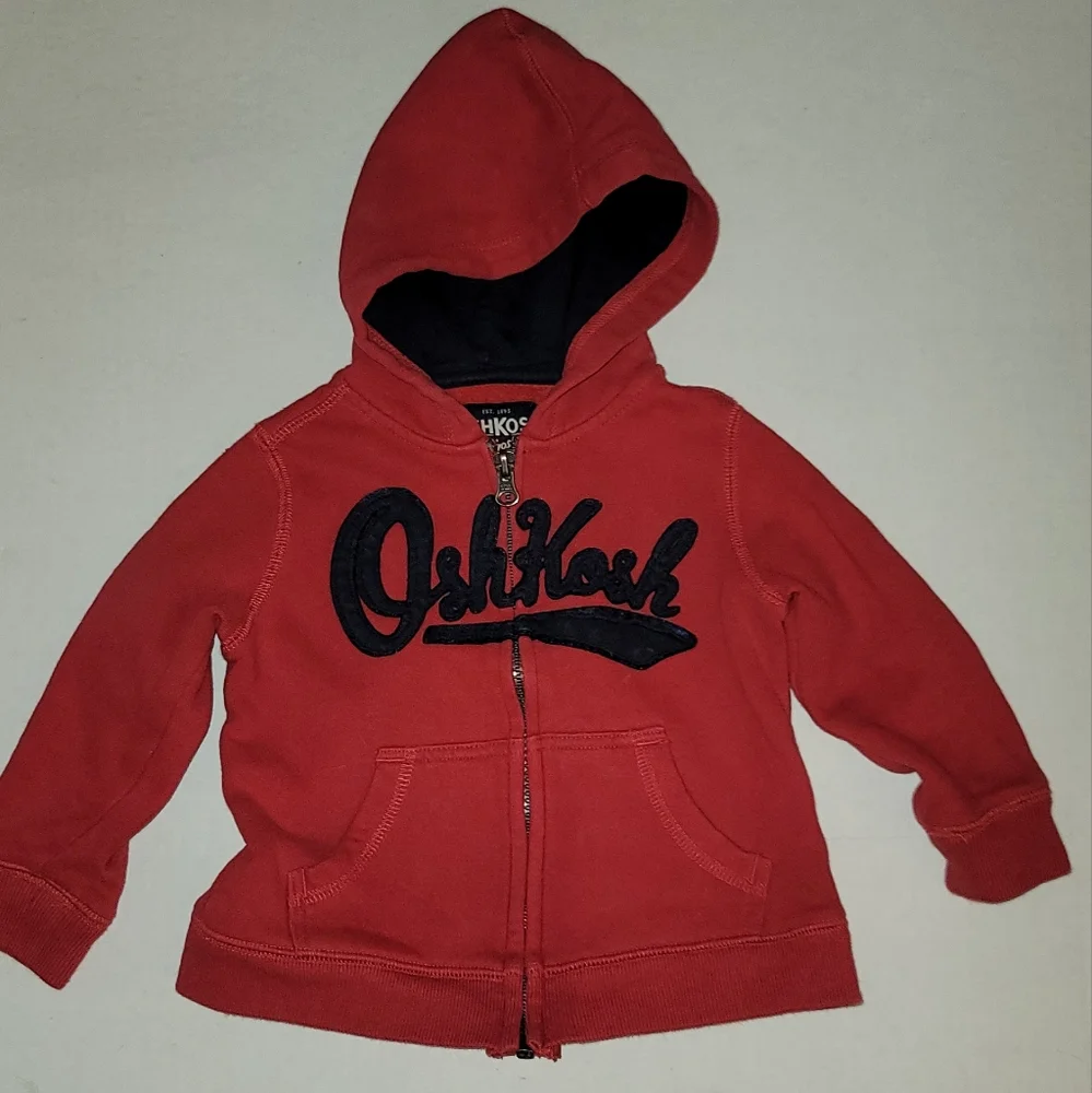 Oshkosh Bgosh red Zippered jacket blue logo hoodie Hood